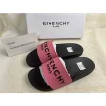 Givenchy Logo Pool Slide Sandals Leather and Rubber Rose Black