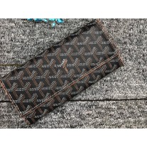 Goyard Varenne Chevron Long Wallet Black With Brown Leather Trim