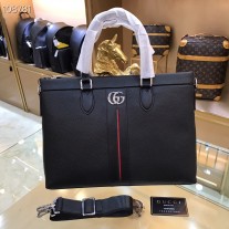 Gucci Double G Grained Leather Briefcase Black