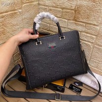 Gucci Jumbo G Embossed Leather Briefcase Black