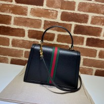 Gucci Ophidia Small GG Grained Leather Top Handle Bag Black