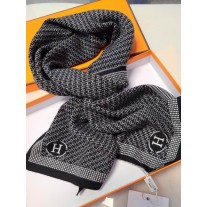 Hermes Autumn Winter Scarf Cashmere Black White