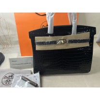 Hermes Birkin 30cm 35cm Bag Alligator Leather Gold Hardware Black