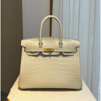 Hermes Birkin 30cm Bag Crocodile Embossed Gold Hardware Nile White