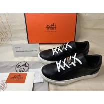 Hermes Day Sneakers Unisex Calfskin In Black Silver