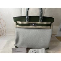 Hermes HAC Birkin 40 Bag Vert Veronese Togo Leather Ecru Vert Amande Toile Palladium Hardware
