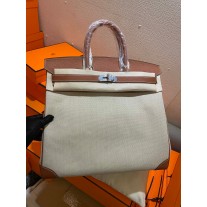 Hermes HAC Birkin 40cm Togo Leather Canvas Brown