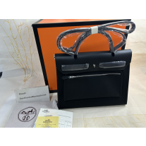Hermes Herbag Bag Canvas Palladium Hardware In Black