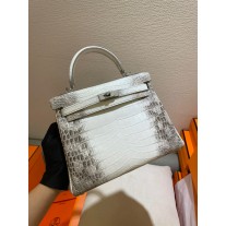 Hermes Kelly 25cm Handmade Bag Niloticus Crocodile Embossed Himalaya