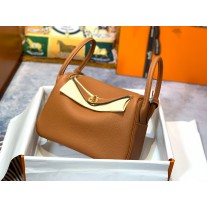 Hermes Lindy 26CM 30CM Bag Togo Leather Brown Gold Hardware