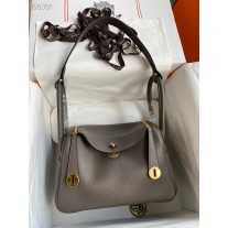 Hermes Lindy 26CM Bag Clemence Leather Handcrafted Gray