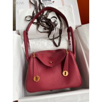 Hermes Lindy 26CM Bag Clemence Leather Handcrafted Rubis