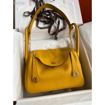 Hermes Lindy 26CM Bag Clemence Leather Handcrafted Yellow