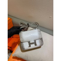 Hermes Mini Constance 18cm Crocodile Embossed Silver Hardware