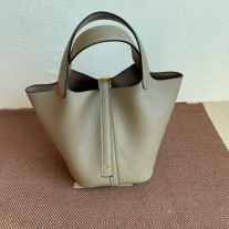 Hermes Picotin Lock 18 Bag Gray Clemence Gold Hardware