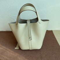 Hermes Picotin Lock 18 Bag White Clemence Palladium Hardware