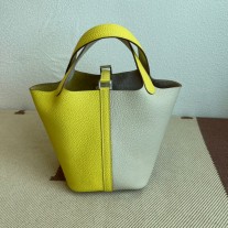 Hermes Picotin Lock 18 Bag Yellow Gray Clemence Palladium Hardware