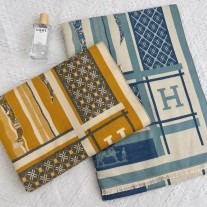 Hermes Scarf Wraps Cashmere Check Pattern Blue/Yellow
