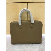 Hermes Victoria Light Briefcase Handbags Togo Leather Beige Marfa