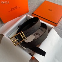Hermes Women Reversible Leather Belt 32mm Grained Calfskin Coffee