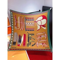 Hermes Women Scarf Wraps Square Shawl Brown