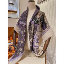 Hermes Women Scarf Wraps Square Shawl Purple