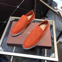 Loro Piana Summer Walk Loafers Unisex Suede Orange