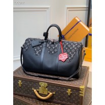 Louis Vuitton Keepall Bandouliere 50 Leather Denim M45975 Black