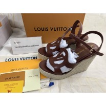 Louis Vuitton LV Isola Wedge Sandal 110mm Calf Leather Dark Brown