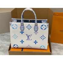 Louis Vuitton OnTheGo MM Tote Bag Monogram Canvas M22975 Blue