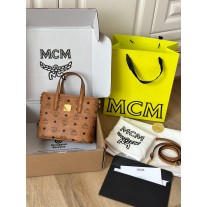 MCM Mini Visetos Coated Canvas Shopper Brown