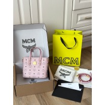 MCM Mini Visetos Coated Canvas Shopper Pink