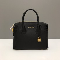 Michael Kors Mercer Belted Pebble Leather Satchel Bag Black