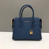 Michael Kors Mercer Belted Pebble Leather Satchel Bag Blue