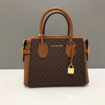 Michael Kors Mercer Belted Pebble Leather Satchel Bag Brown