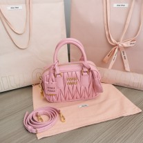 Miu Miu 5BB123 Matelassé Nappa Leather Top-handle Bag Pink