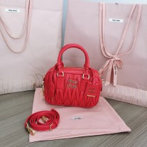 Miu Miu 5BB123 Matelassé Nappa Leather Top-handle Bag Red