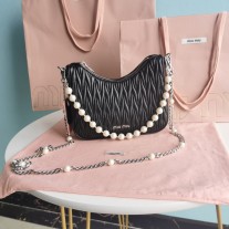 Miu Miu 5BH211 Matelassé Nappa Leather Shoulder Bag Black