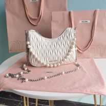 Miu Miu 5BH211 Matelassé Nappa Leather Shoulder Bag White