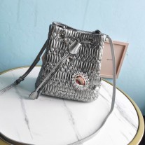 Miu Miu Crystal-Embellished Matelassé Bucket Bag Silver