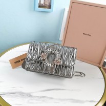 Miu Miu Matelassé Leather Clutch Bag With Jewel Buckle Silver