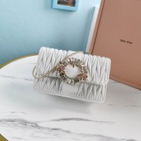 Miu Miu Matelassé Leather Clutch Bag With Jewel Buckle White