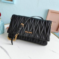 Miu Miu Matelassé Nappa Leather Shoulder Bag Black