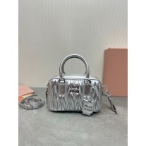 Miu Miu Matelassé Nappa Leather Top-handle Bag 19CM Silver