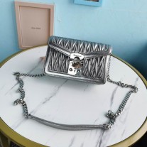 Miu Miu Miu Confidential Matelassé Nappa Leather Bag Silver