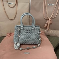 Miu Miu Miu Crystal Nappa Leather Handbag Grey