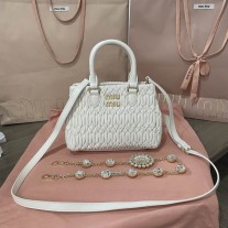 Miu Miu Miu Crystal Nappa Leather Handbag White