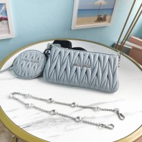 Miu Miu Shine Matelassé Shoulder Bag Blue