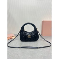 Miu Miu Wander Matelassé Nappa Leather Mini Hobo Bag Black
