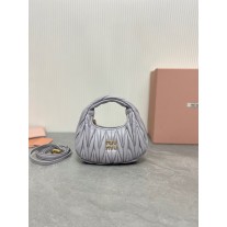 Miu Miu Wander Matelassé Nappa Leather Hobo Mini-Bag Grey